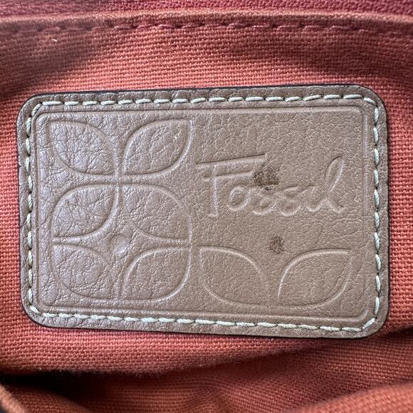 Fossil Beachy Striped Faux Leather Canvas Bag Zipper Dual Handle Pockets Boho - Picture 5 of 16